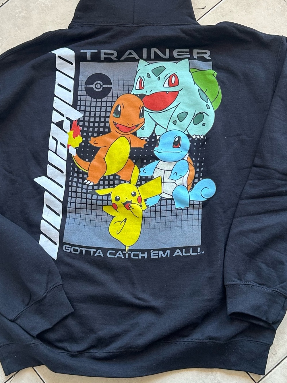 Pokemon Men's Black Zip-Up Sweater with White Logo